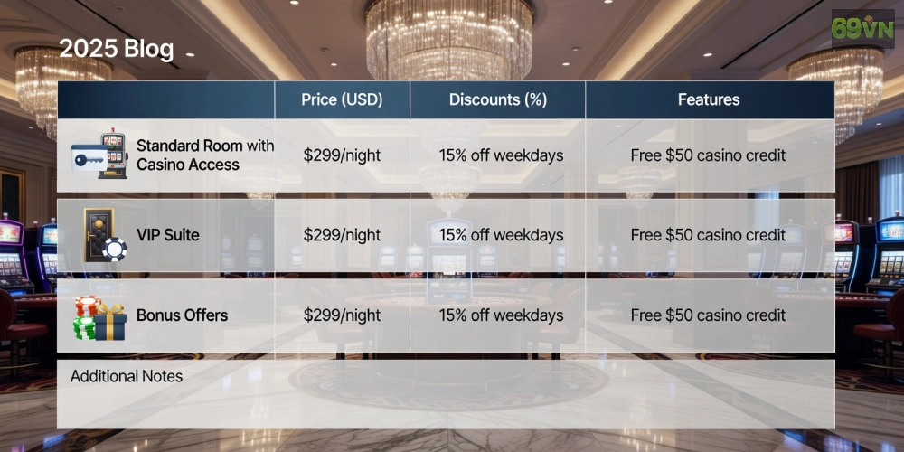 Bảng giá chi tiết các gói dịch vụ hotels with casinos 69vn cập nhật 2025 với ưu đãi hấp dẫn