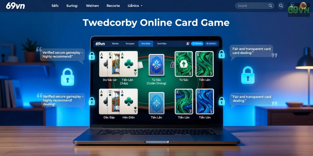 Minh họa khái niệm game bài uy tín trên nền tảng 69vn với giao diện hiện đại và biểu tượng bảo mật