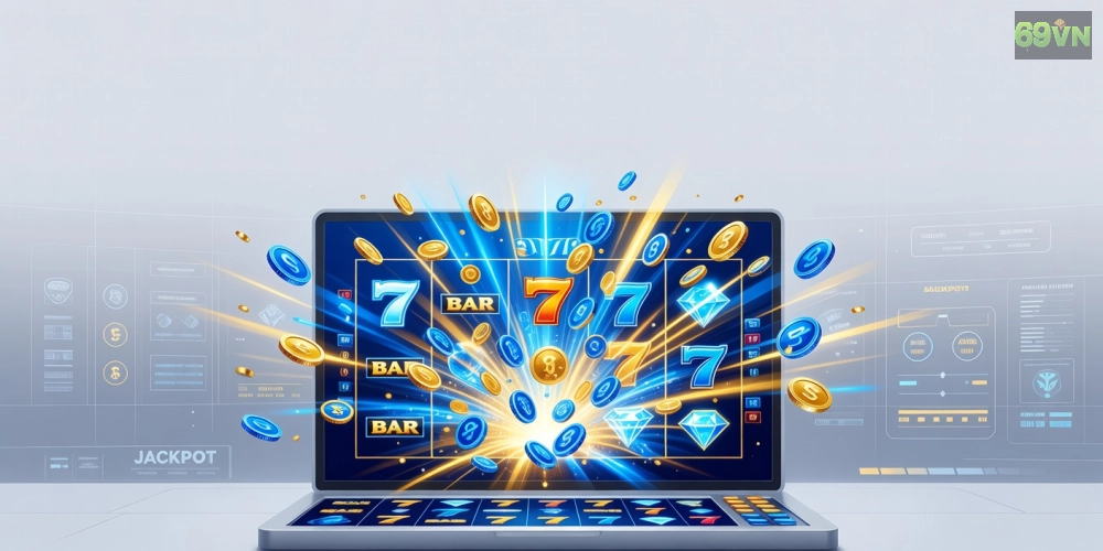 Hình minh họa khái niệm nổ hũ uy tín với jackpot hấp dẫn và giao diện game hiện đại