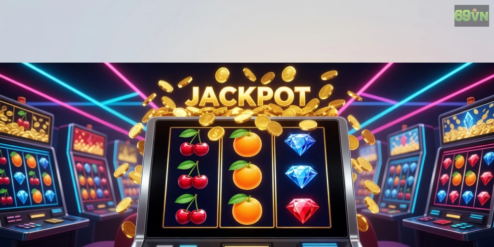 Hình minh họa khái niệm quay nổ hũ 69vn với biểu tượng jackpot hấp dẫn và dễ hiểu