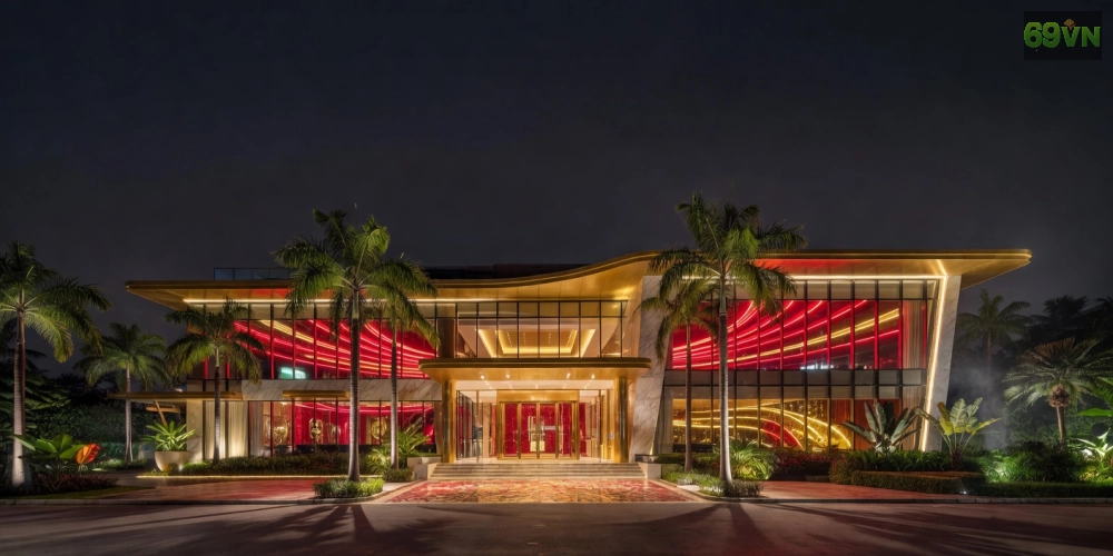 Khái niệm hotels with casinos 69vn được minh họa qua hình ảnh khách sạn sang trọng kết hợp sòng bạc hiện đại